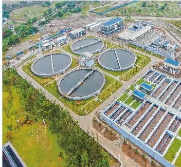 Aerial view of a waste landfill site with its treatment works.